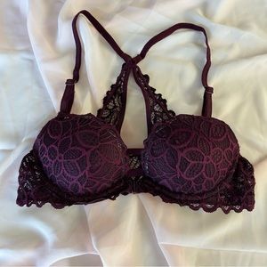 PINK Victoria’s Secret Burgundy Lace Date Racerback Front Closure Bra Size 32A